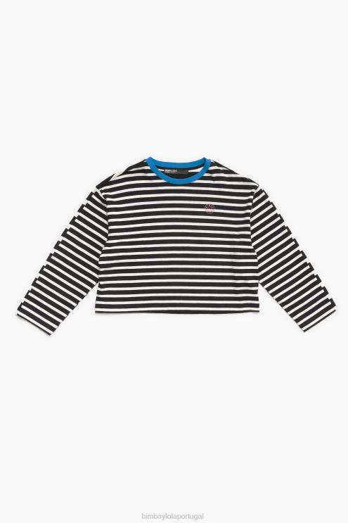 preto roupas 64X4N317 camiseta listrada de algodão Bimba Y Lola