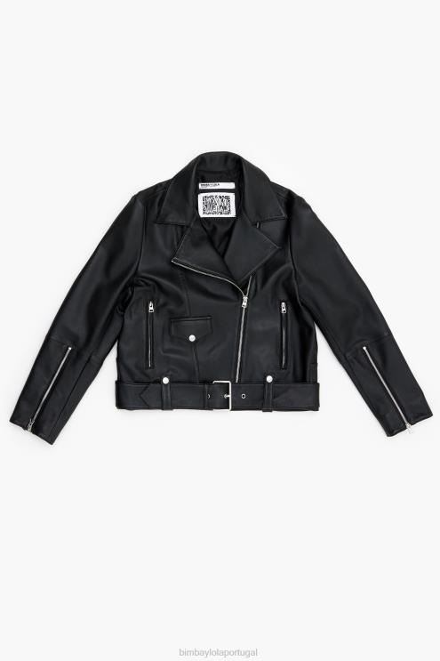 preto roupas 64X4N474 jaqueta de motociclista de couro Bimba Y Lola