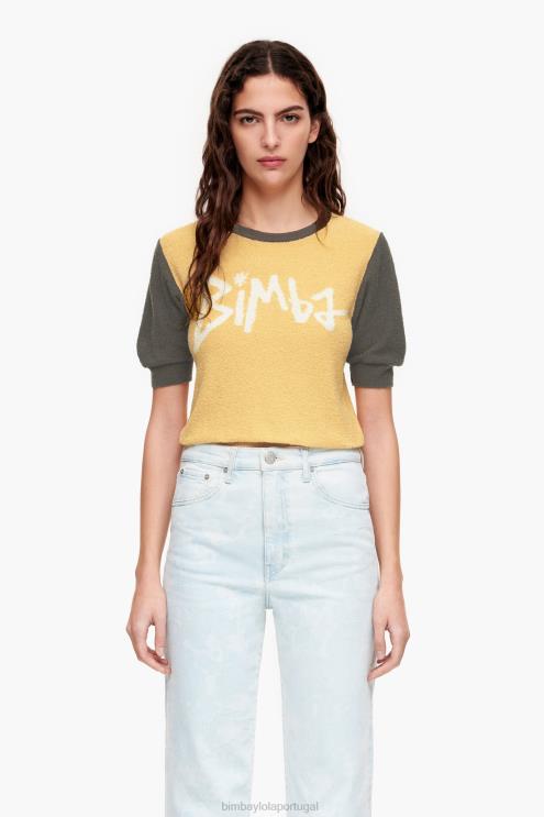 amarelo roupas 64X4N382 suéter bicolor de algodão Bimba Y Lola