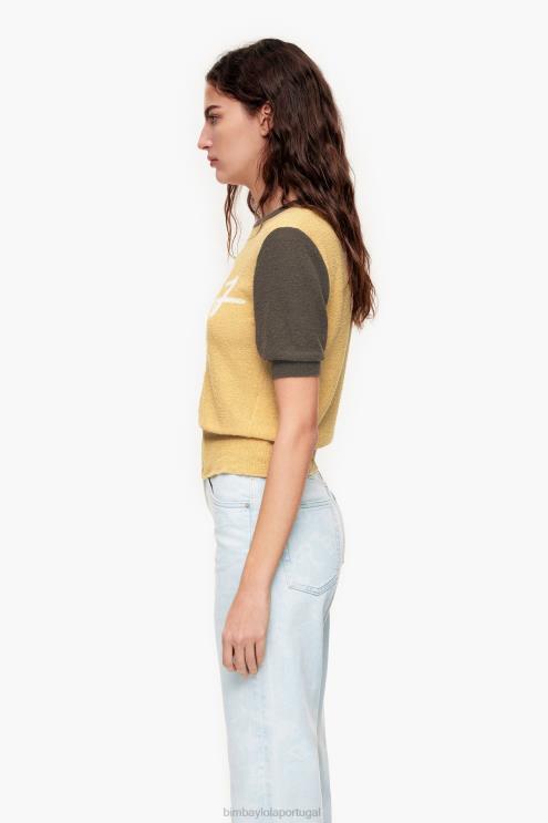 amarelo roupas 64X4N382 suéter bicolor de algodão Bimba Y Lola
