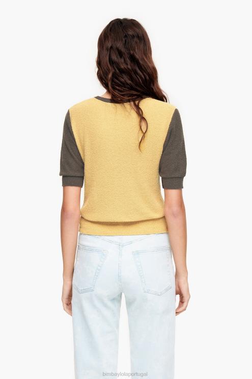 amarelo roupas 64X4N382 suéter bicolor de algodão Bimba Y Lola