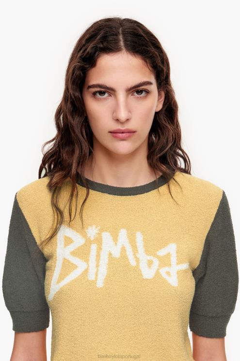 amarelo roupas 64X4N382 suéter bicolor de algodão Bimba Y Lola