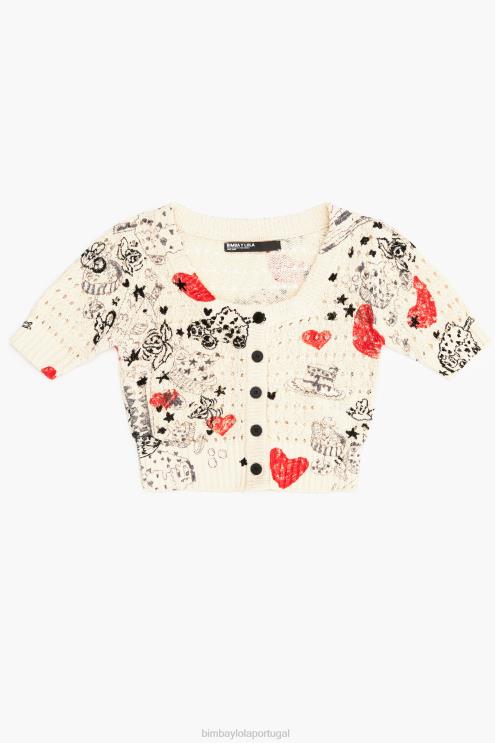 apelido roupas 64X4N371 cardigã de malha aberta com estampa de coração Bimba Y Lola
