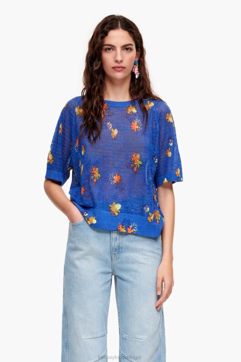azul roupas 64X4N390 suéter de linho com estampa de flores em spray Bimba Y Lola