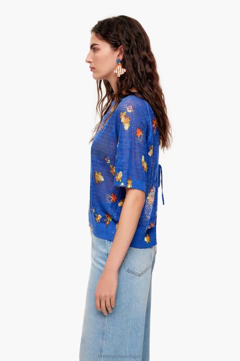 azul roupas 64X4N390 suéter de linho com estampa de flores em spray Bimba Y Lola