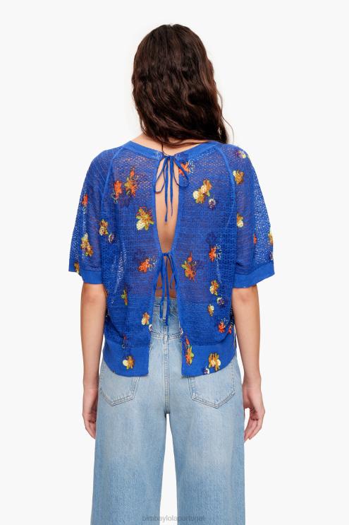 azul roupas 64X4N390 suéter de linho com estampa de flores em spray Bimba Y Lola