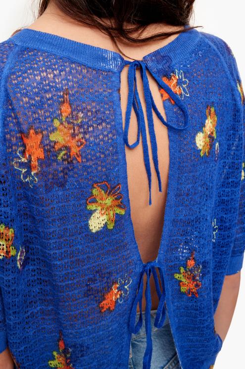 azul roupas 64X4N390 suéter de linho com estampa de flores em spray Bimba Y Lola