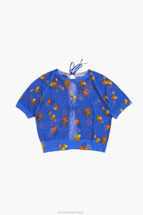 azul roupas 64X4N390 suéter de linho com estampa de flores em spray Bimba Y Lola