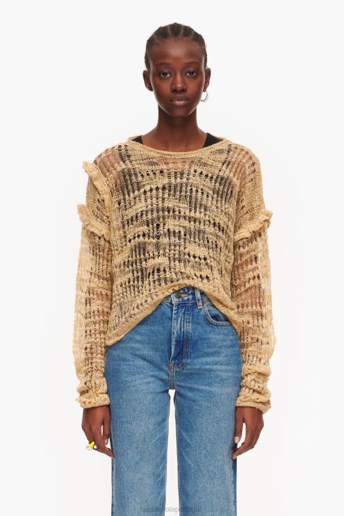 camelo roupas 64X4N362 suéter de linho aberto Bimba Y Lola