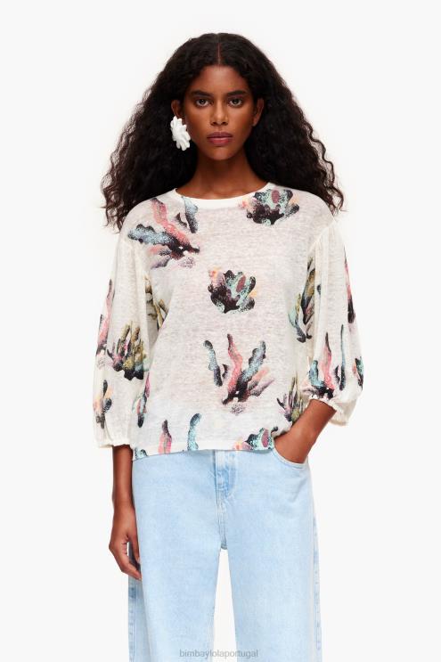 marfim roupas 64X4N353 suéter de linho com estampa de coral Bimba Y Lola