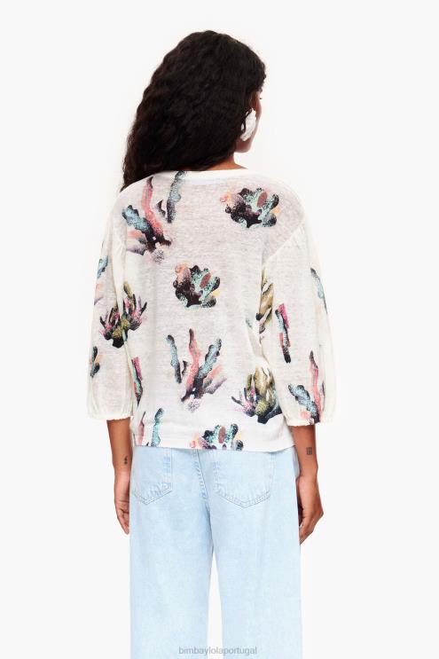 marfim roupas 64X4N353 suéter de linho com estampa de coral Bimba Y Lola