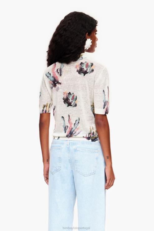 marfim roupas 64X4N354 camisa polo de malha com estampa coral Bimba Y Lola
