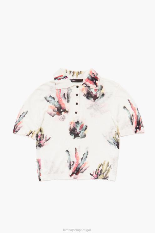 marfim roupas 64X4N354 camisa polo de malha com estampa coral Bimba Y Lola