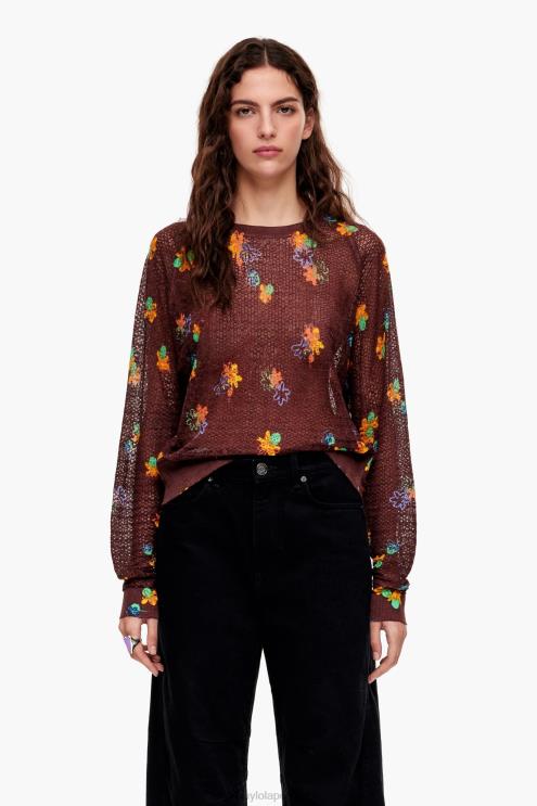 marrom roupas 64X4N392 suéter de linho com estampa de flores em spray Bimba Y Lola