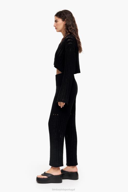 preto roupas 64X4N389 calças retas com nervuras Bimba Y Lola