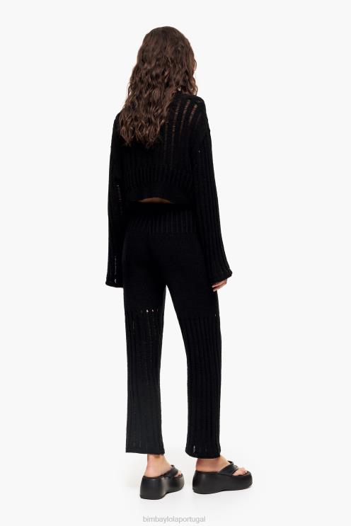 preto roupas 64X4N389 calças retas com nervuras Bimba Y Lola