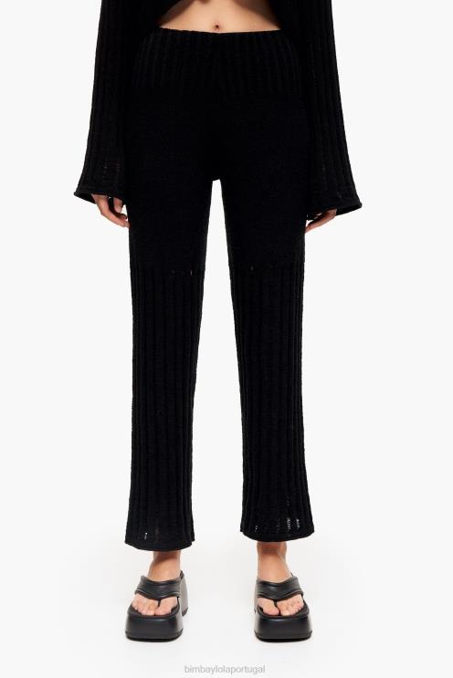preto roupas 64X4N389 calças retas com nervuras Bimba Y Lola