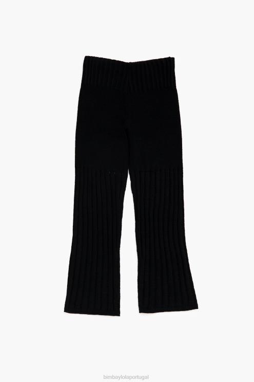 preto roupas 64X4N389 calças retas com nervuras Bimba Y Lola