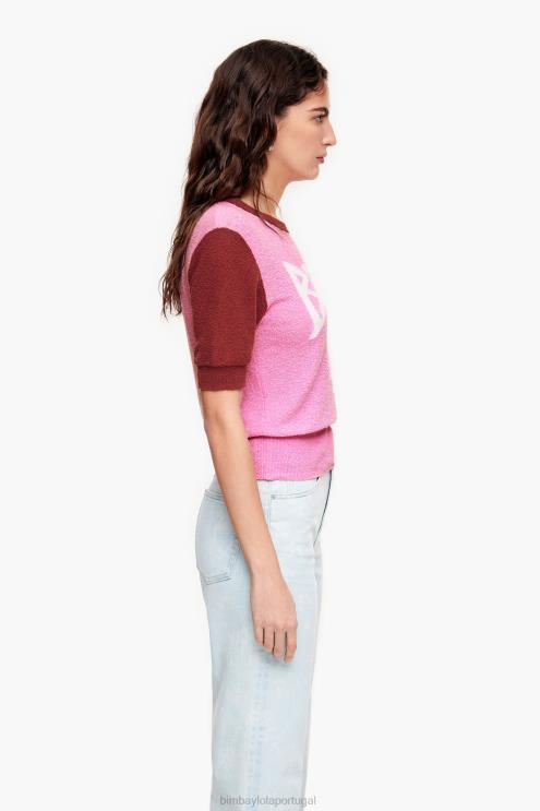 rosa roupas 64X4N383 suéter bicolor de algodão Bimba Y Lola