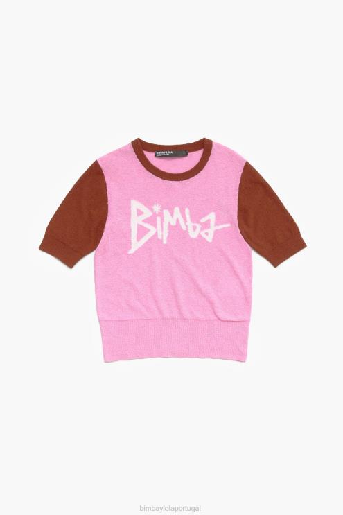 rosa roupas 64X4N383 suéter bicolor de algodão Bimba Y Lola