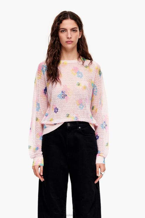 rosa roupas 64X4N393 suéter de linho com estampa de flores em spray Bimba Y Lola