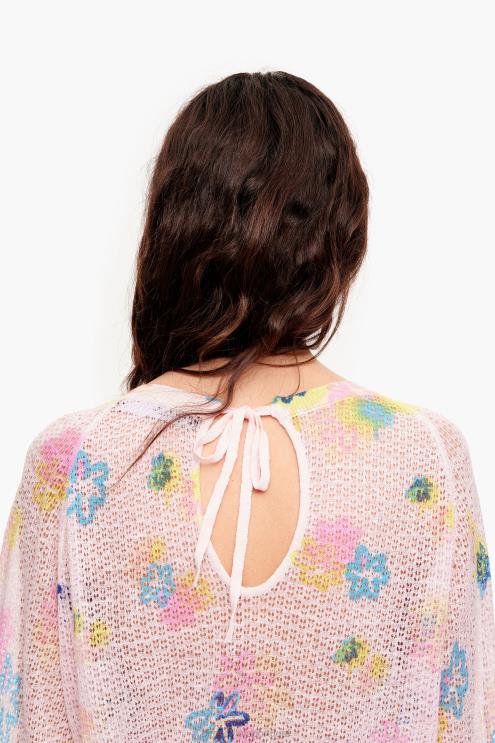rosa roupas 64X4N393 suéter de linho com estampa de flores em spray Bimba Y Lola
