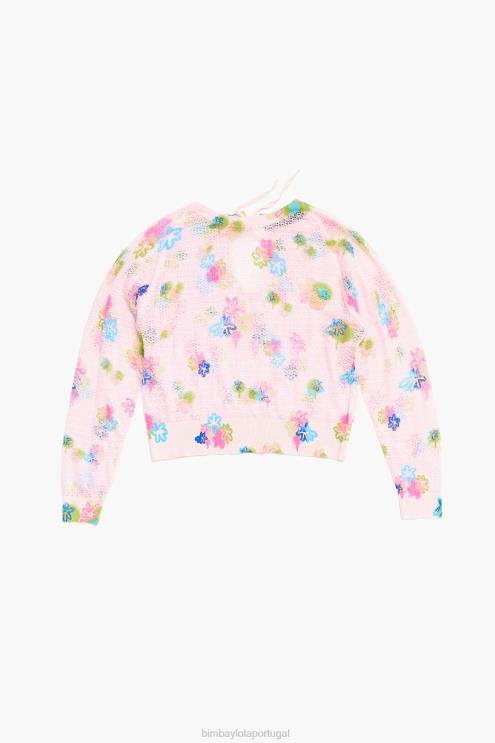 rosa roupas 64X4N393 suéter de linho com estampa de flores em spray Bimba Y Lola