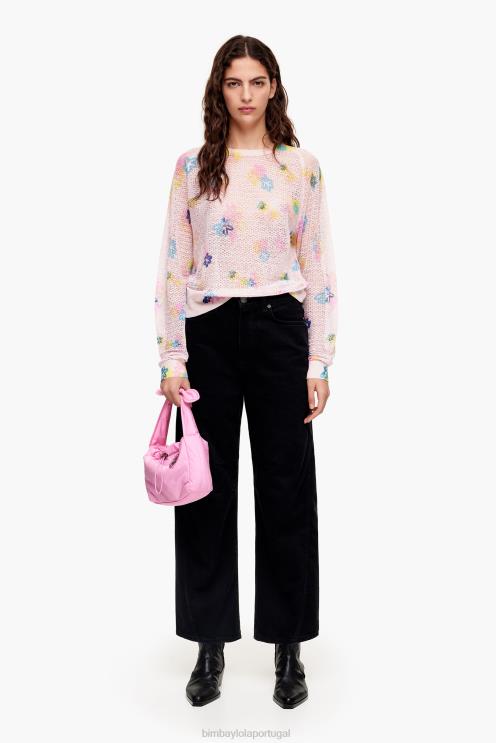 rosa roupas 64X4N393 suéter de linho com estampa de flores em spray Bimba Y Lola