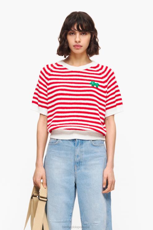 vermelho e branco roupas 64X4N368 suéter listrado Bimba Y Lola