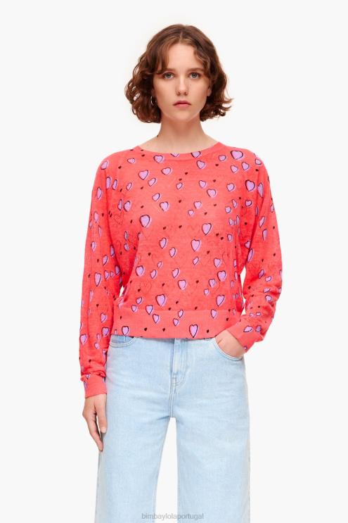 vermelho roupas 64X4N366 suéter linho coração pequeno Bimba Y Lola