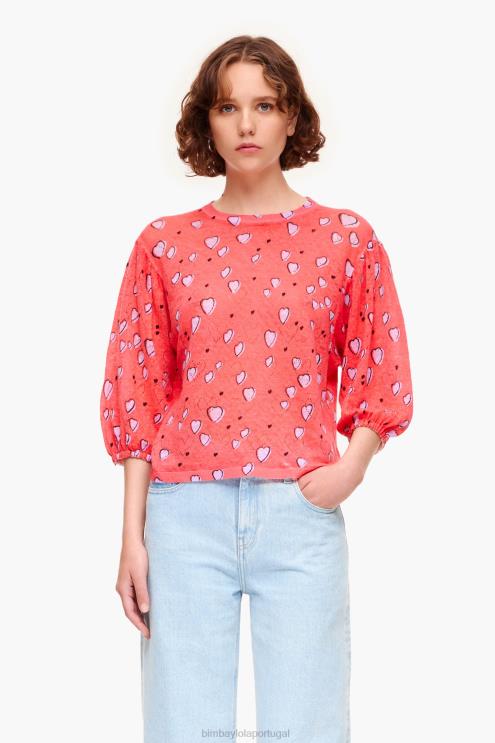 vermelho roupas 64X4N367 suéter de linho com estampa de coração pequeno Bimba Y Lola