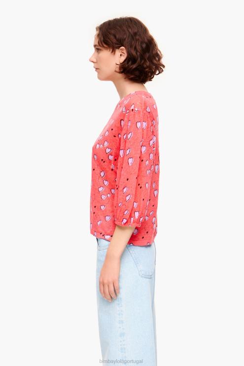 vermelho roupas 64X4N367 suéter de linho com estampa de coração pequeno Bimba Y Lola