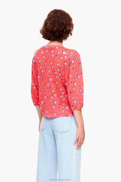 vermelho roupas 64X4N367 suéter de linho com estampa de coração pequeno Bimba Y Lola