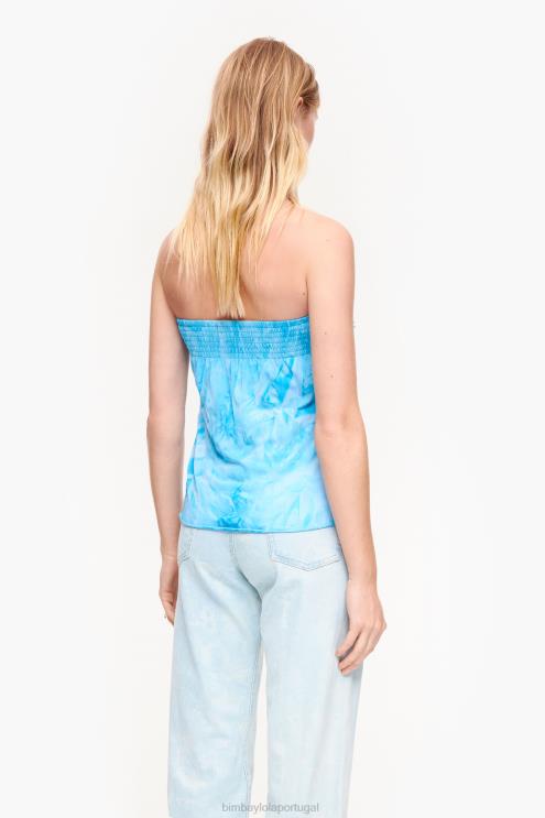 azul roupas 64X4N341 top plissado ajustado Bimba Y Lola