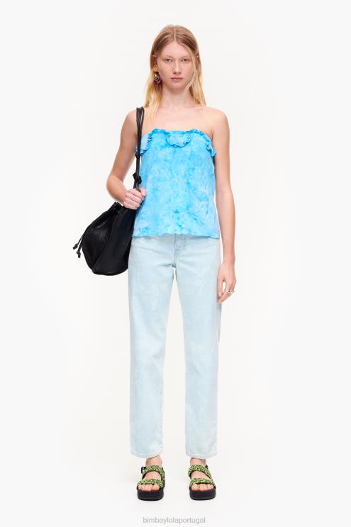 azul roupas 64X4N341 top plissado ajustado Bimba Y Lola