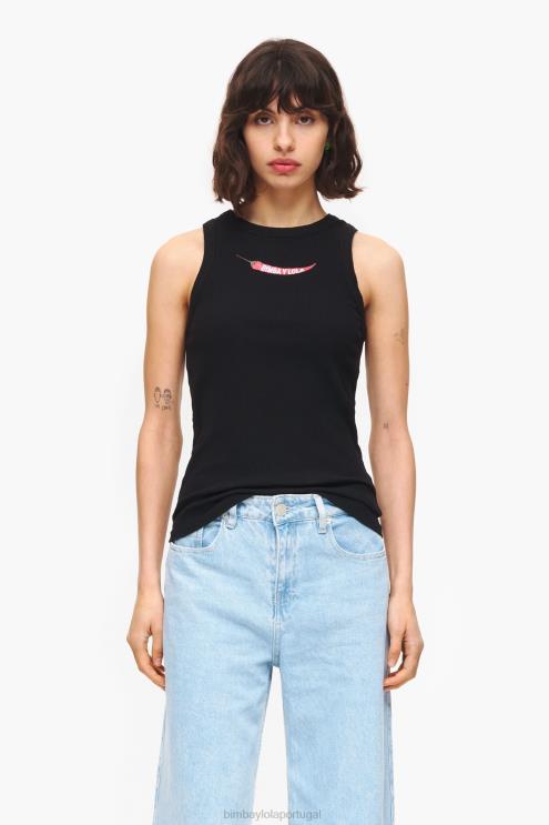 preto roupas 64X4N245 top de pimenta ajustado Bimba Y Lola