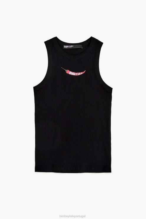 preto roupas 64X4N245 top de pimenta ajustado Bimba Y Lola