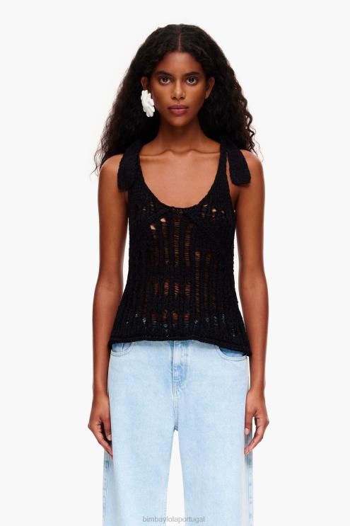 preto roupas 64X4N264 top de crochê Bimba Y Lola