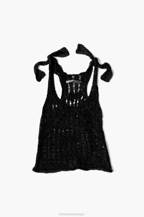 preto roupas 64X4N264 top de crochê Bimba Y Lola