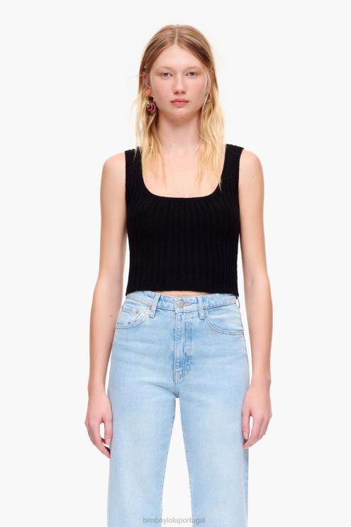 preto roupas 64X4N313 top ajustado com nervuras Bimba Y Lola