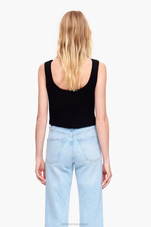 preto roupas 64X4N313 top ajustado com nervuras Bimba Y Lola