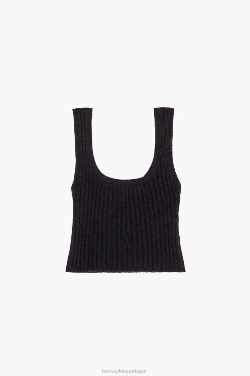 preto roupas 64X4N313 top ajustado com nervuras Bimba Y Lola