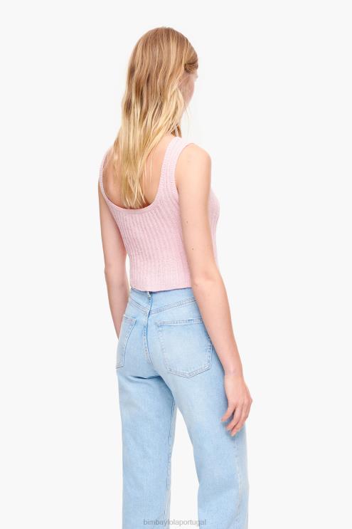 rosa roupas 64X4N314 top ajustado com nervuras Bimba Y Lola