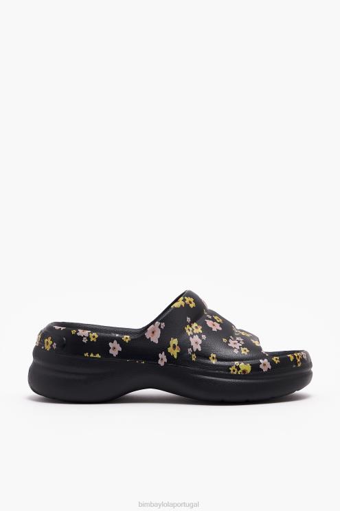 preto footwewar 64X4N595 chinelo plataforma com estampa de flores acrílicas Bimba Y Lola