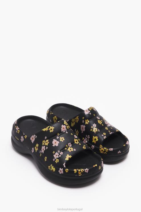 preto footwewar 64X4N595 chinelo plataforma com estampa de flores acrílicas Bimba Y Lola