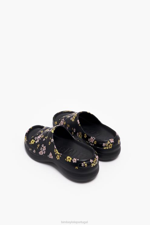 preto footwewar 64X4N595 chinelo plataforma com estampa de flores acrílicas Bimba Y Lola