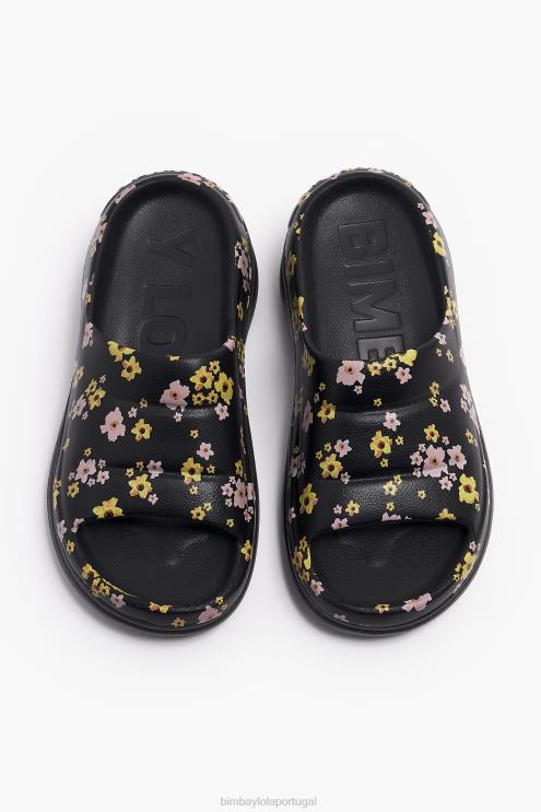 preto footwewar 64X4N595 chinelo plataforma com estampa de flores acrílicas Bimba Y Lola