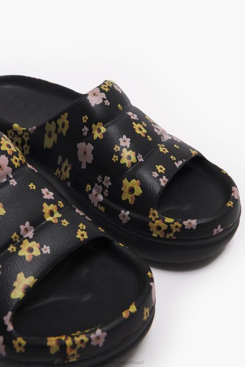preto footwewar 64X4N595 chinelo plataforma com estampa de flores acrílicas Bimba Y Lola
