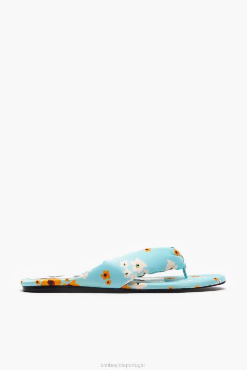 azul footwewar 64X4N571 sandália plana tubular com estampa de flores acrílicas Bimba Y Lola