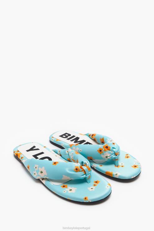 azul footwewar 64X4N571 sandália plana tubular com estampa de flores acrílicas Bimba Y Lola